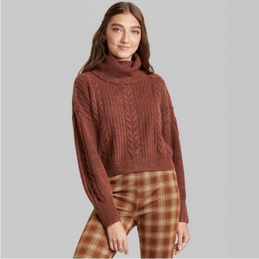*Final Price* Wild Fable | Cable Knit Turtleneck Cropped Sweater Chestnut Brown